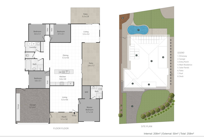 redraw 2d color floor plan for real estate agents